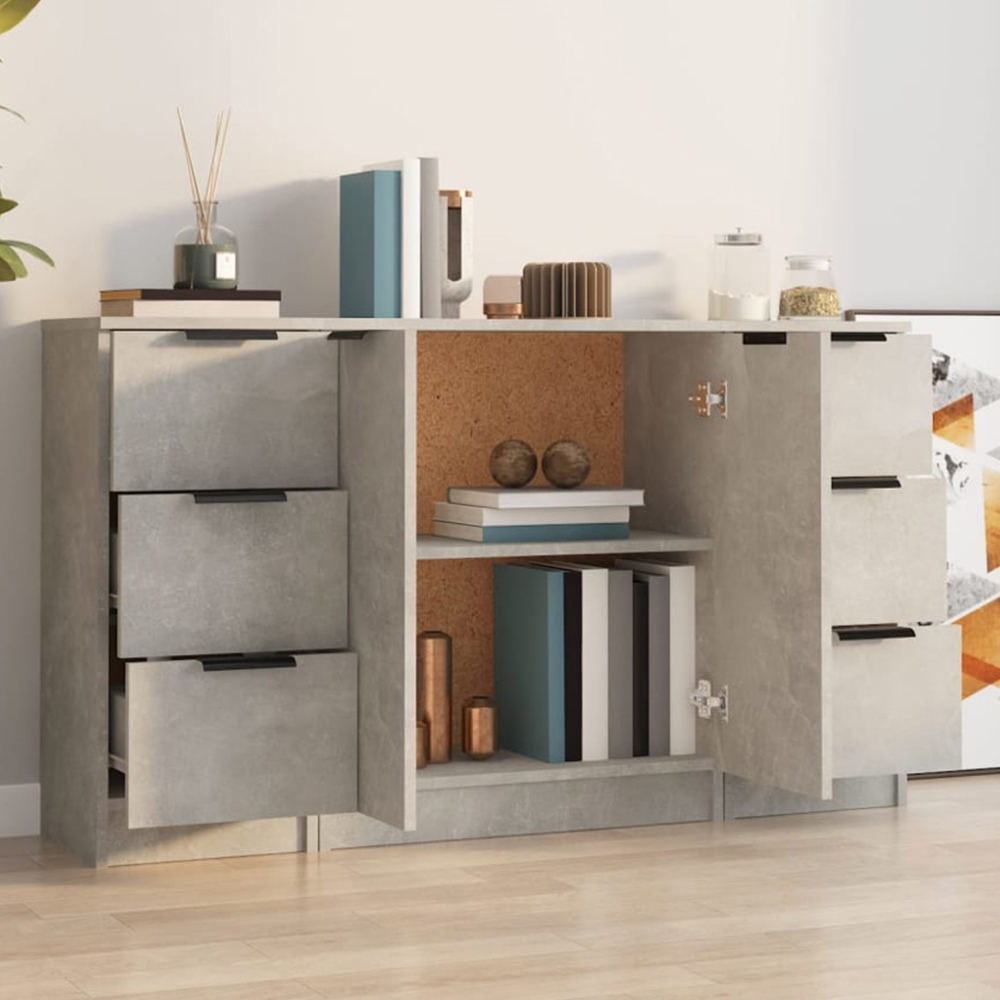 vidaXL 2 Door 6 Drawer Concrete Grey Sideboard 3 Piece Image 1
