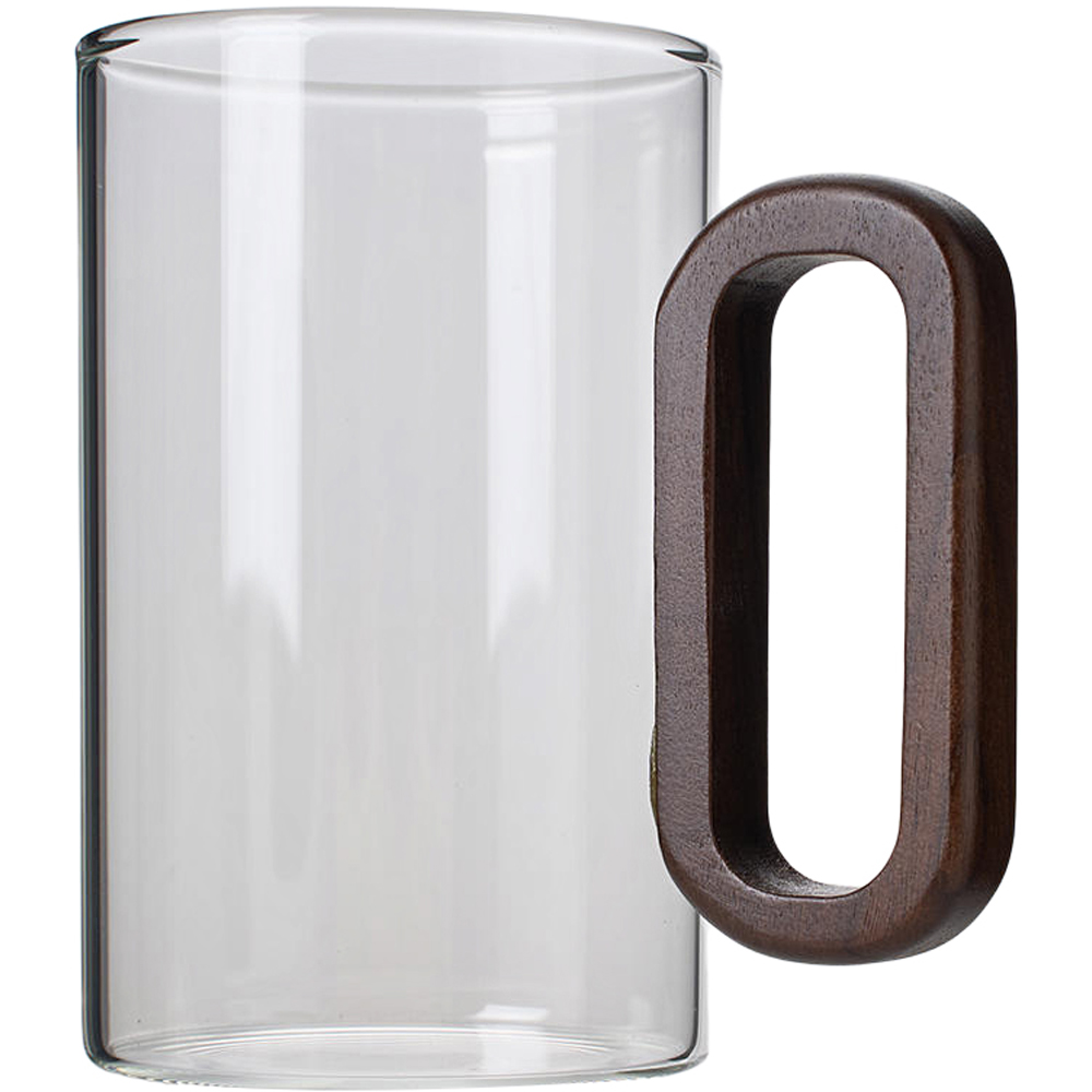 Living and Home 4 Piece Transparent Borosilicate Glass Wooden Handle Mug Set 360ml Image 4