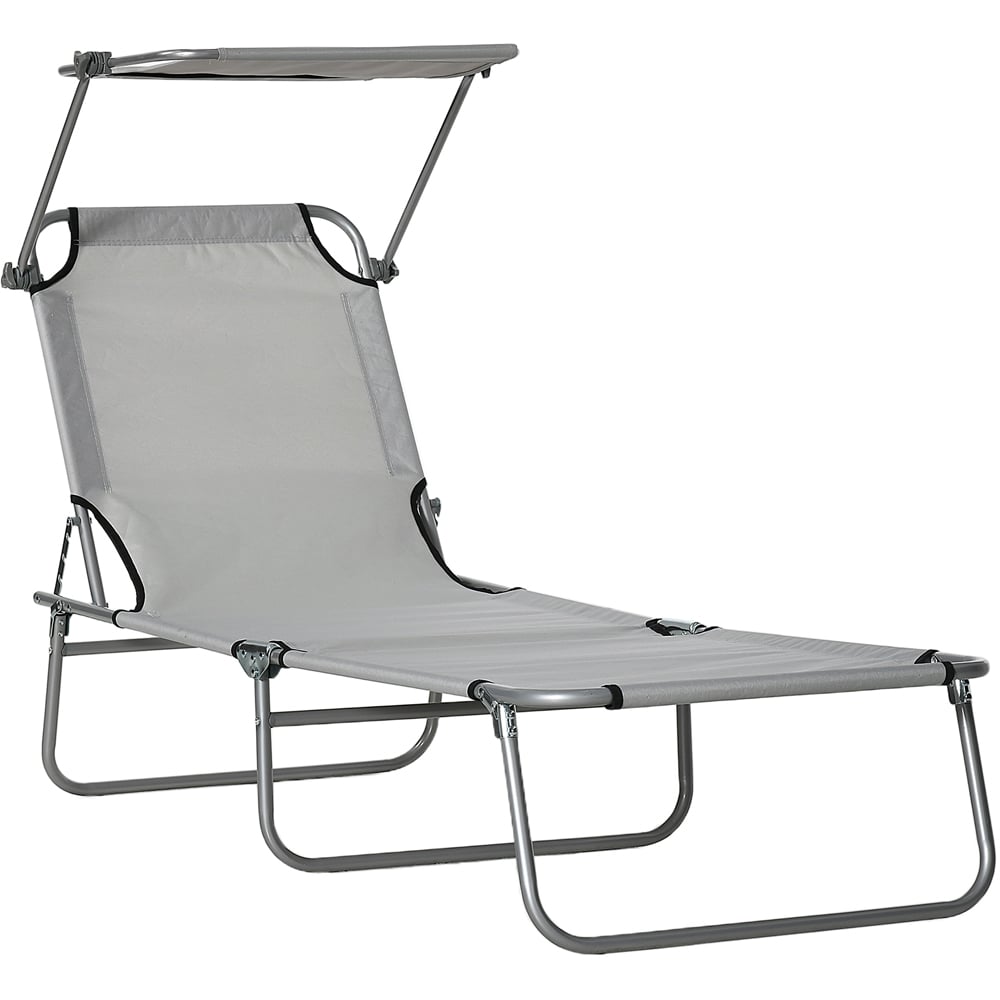 Outsunny Light Grey Adjustable Folding Sun Lounger with Awning Image 2