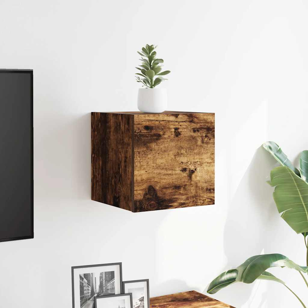 vidaXL Single Door Brown Smoked Oak Wall Mounted TV Cabinet Image 9
