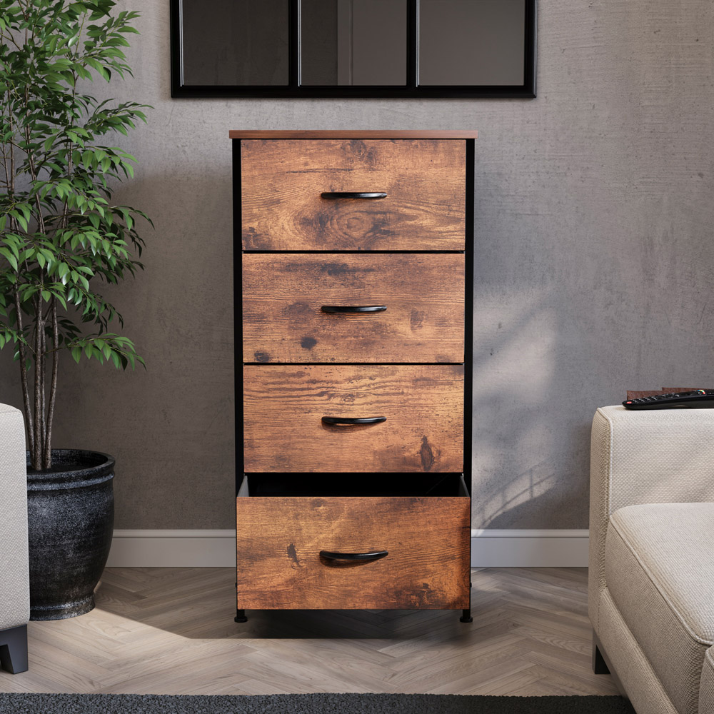 Vida Designs Chorley 4 Drawer Rustic Brown Fabric Chest of Drawer Image 5