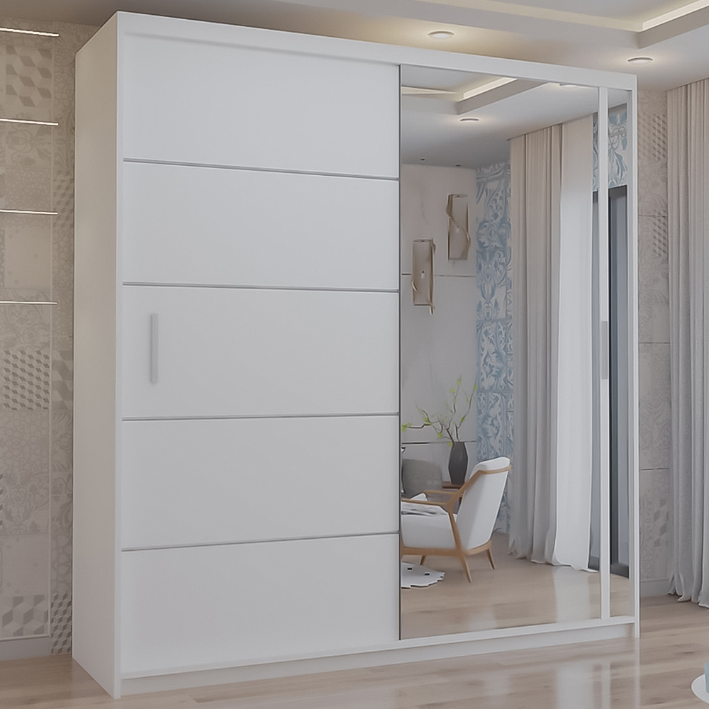 M N Furniture Venece 2 Door White Mirrored Sliding Wardrobe 203cm Image 1