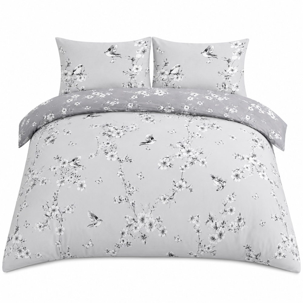 Smart Living Double Bird Blossom Grey Duvet Cover Set Image 2