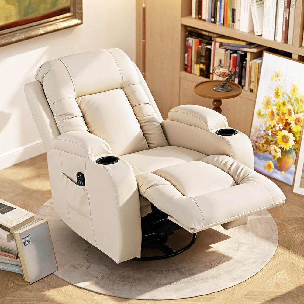 HOMCOM Cream Massage and Heat Recliner Chair with 8-Point Vibration Image 4