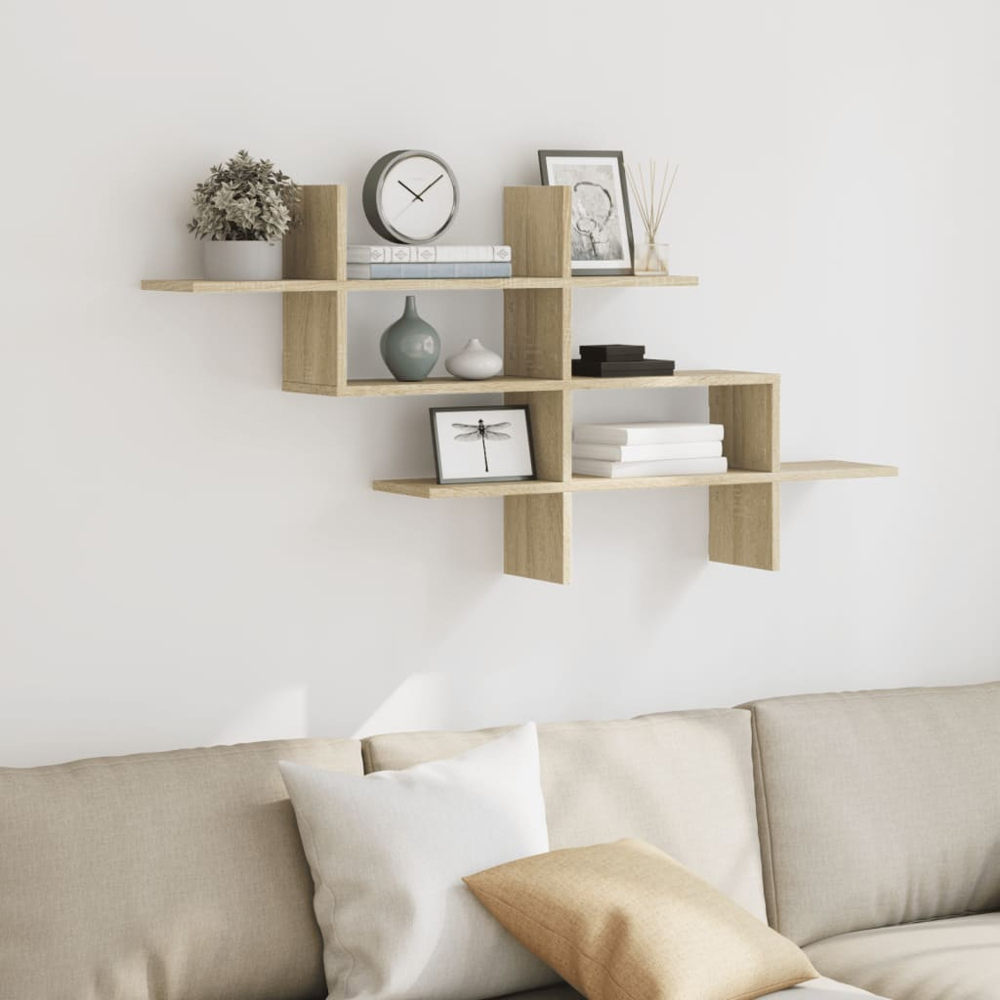 vidaXL 8 Shelf Sonoma Oak Floating Wall Shelf Image 2