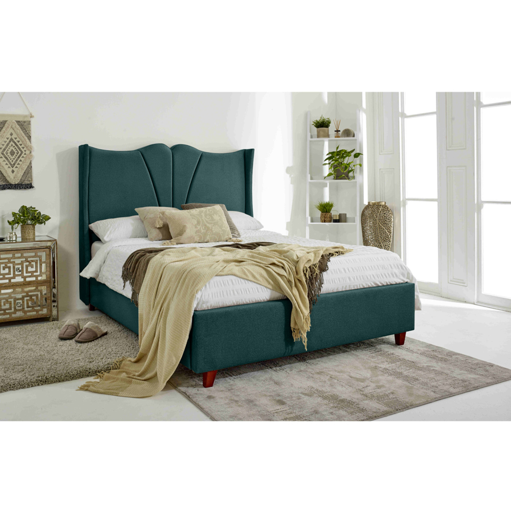 Eleganza Florentine Double Green Arlington Fabric Bed Frame with Winged Headboard Image 6