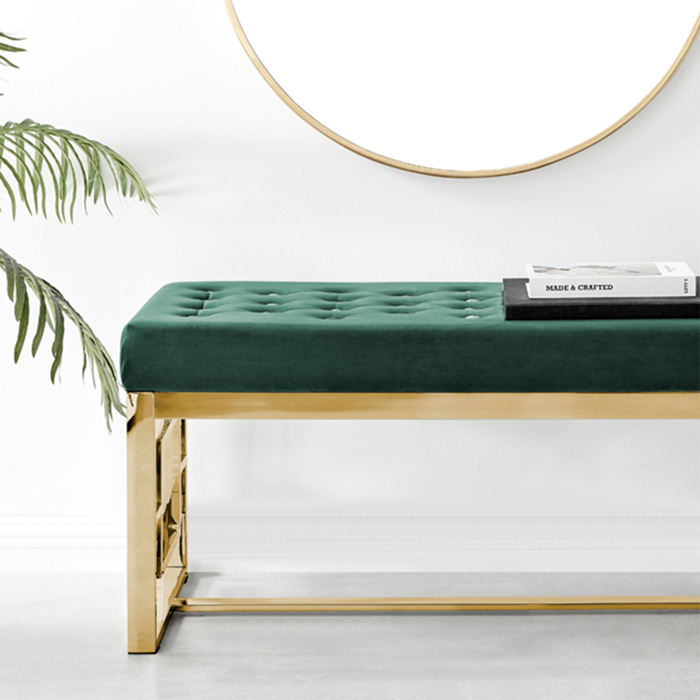 Furniturebox Chester Green Velvet Bench with Gold Legs Image 4
