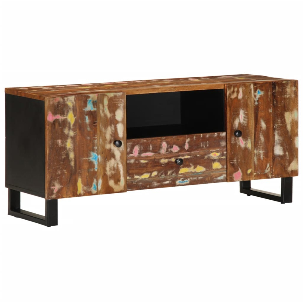 vidaXL 2 Door Single Drawer Single Shelf Multicolour Solid Reclaimed Wood TV Cabinet Image 2
