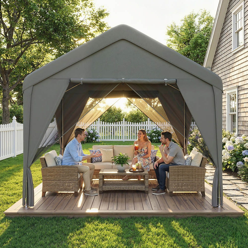Outsunny 3 x 3m Dark Grey Gazebo with Netting and Curtain Image 5