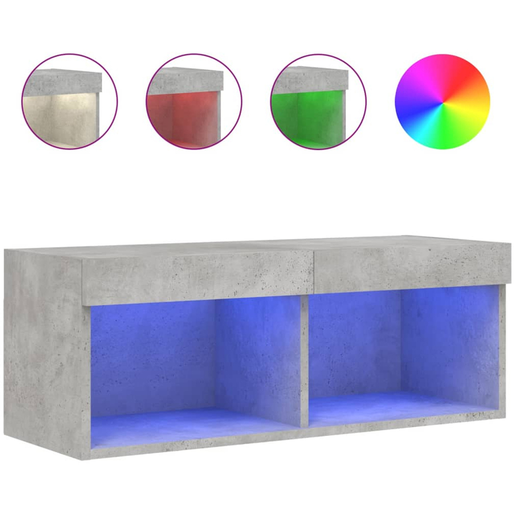 vidaXL 2 Shelf Concrete Grey Wall Mounted TV Cabinet with RGB LED Lights Image 6
