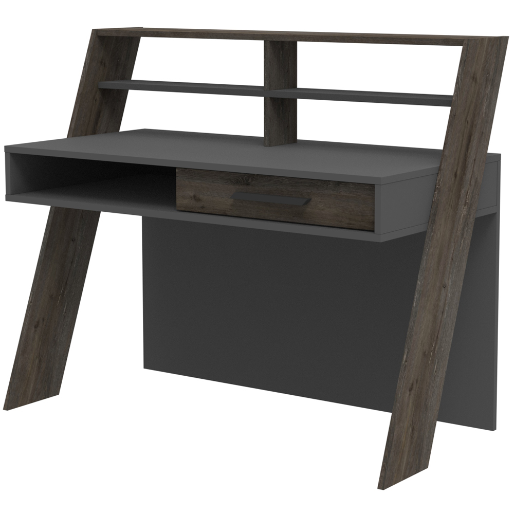 Decorotika Soho Single Drawer 5 Shelf Computer Desk Anthracite Wenge Image 3
