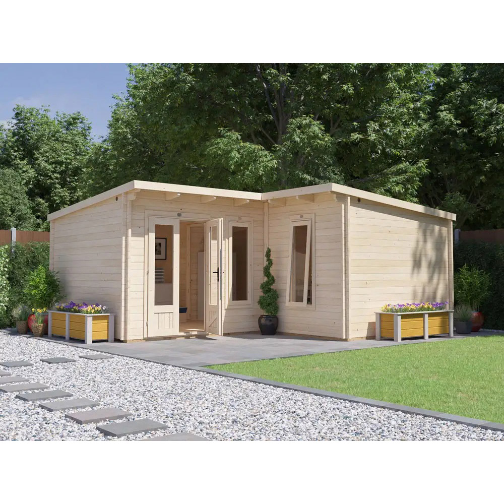 Dunster House HellWolf 20 x 16ft Brown L-Shaped Double Glazed Pent Garden Log Cabin Image 3