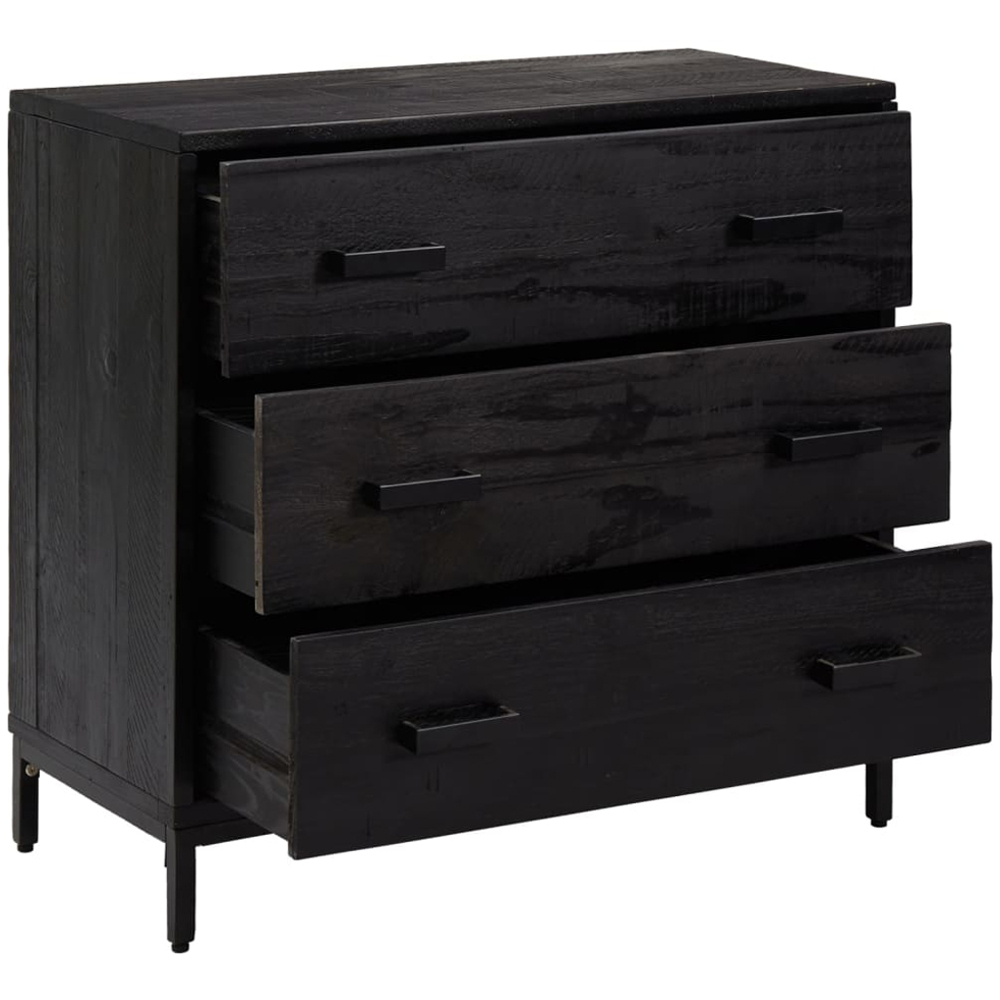 vidaXL 3 Drawer Black Solid Pinewood Chest of Drawers Image 4