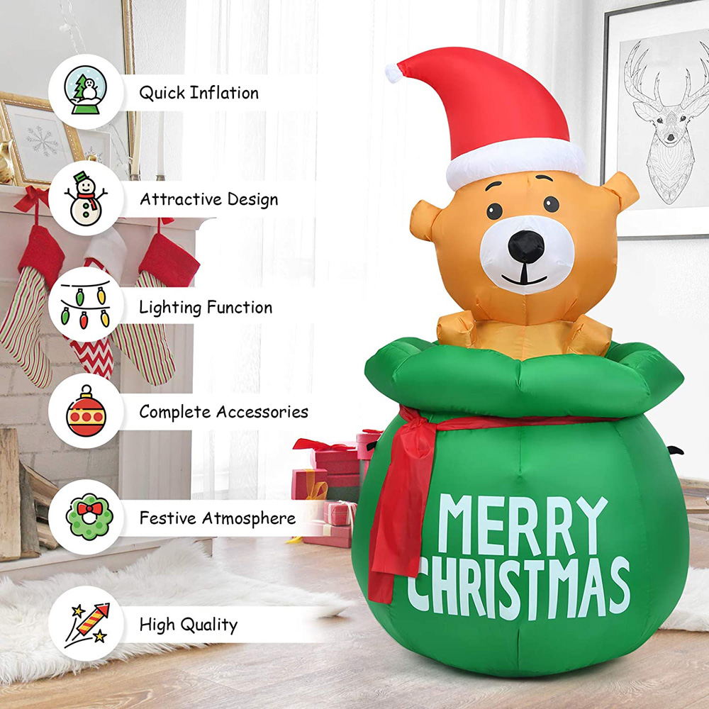 Costway Cute Bear with Santa Hat LED Inflatable Outdoor Christmas Decoration 4.9ft Image 6