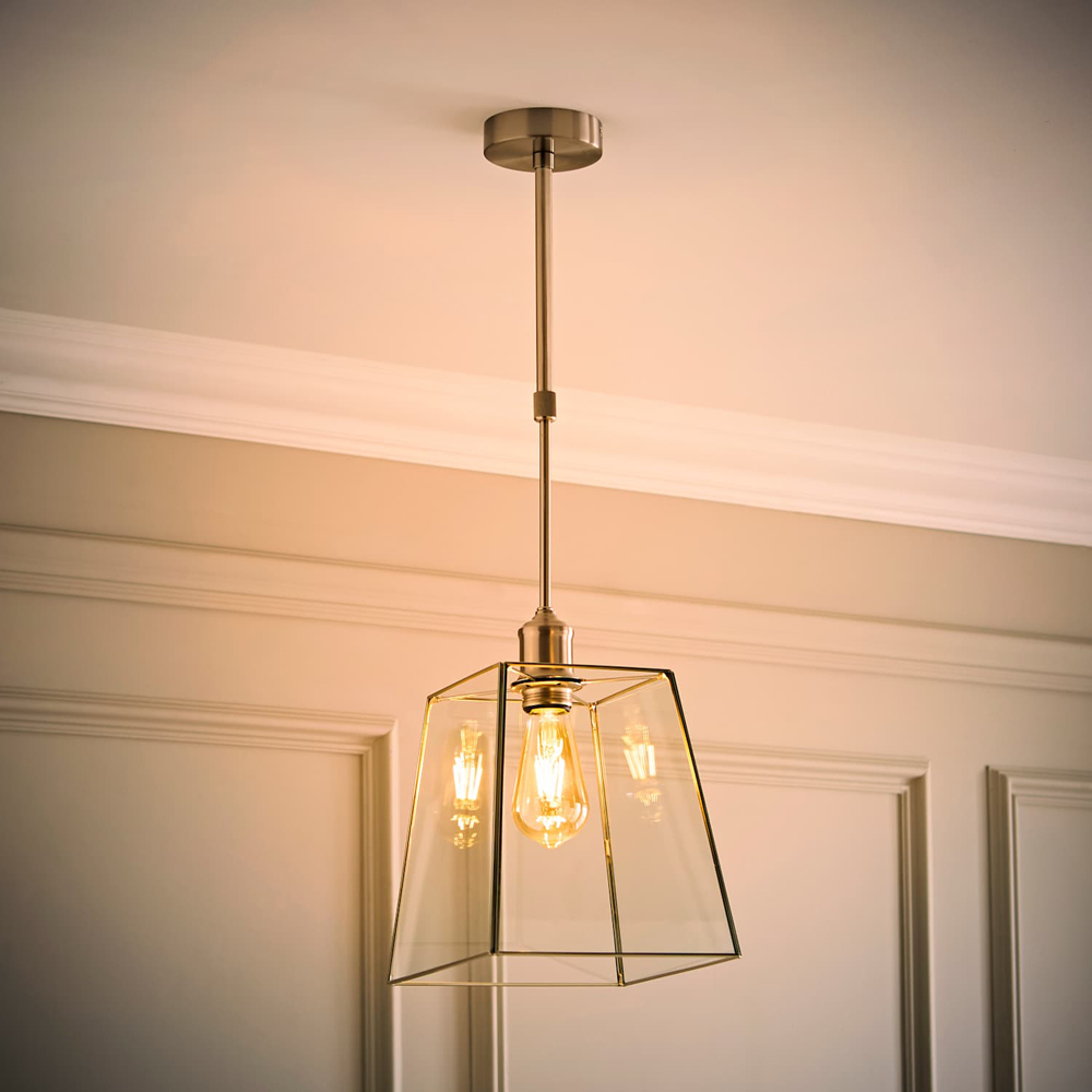 ValueLights Susie Glass Shade Brushed Chrome Adjustable Drop LED Ceiling Pendant Light with Bulb Image 2