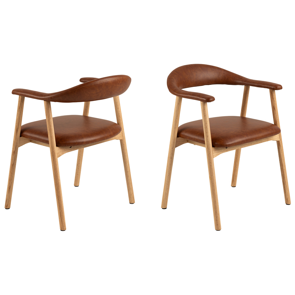 Florence Addi Set of 2 Brandy Faux Leather Retro Dining Chair with Armrest Image 2