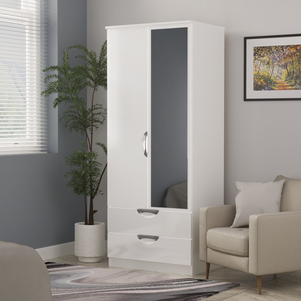 Crowndale Camden 2 Door 2 Drawer White Gloss and White Mirrored Wardrobe Ready Assembled Image 8