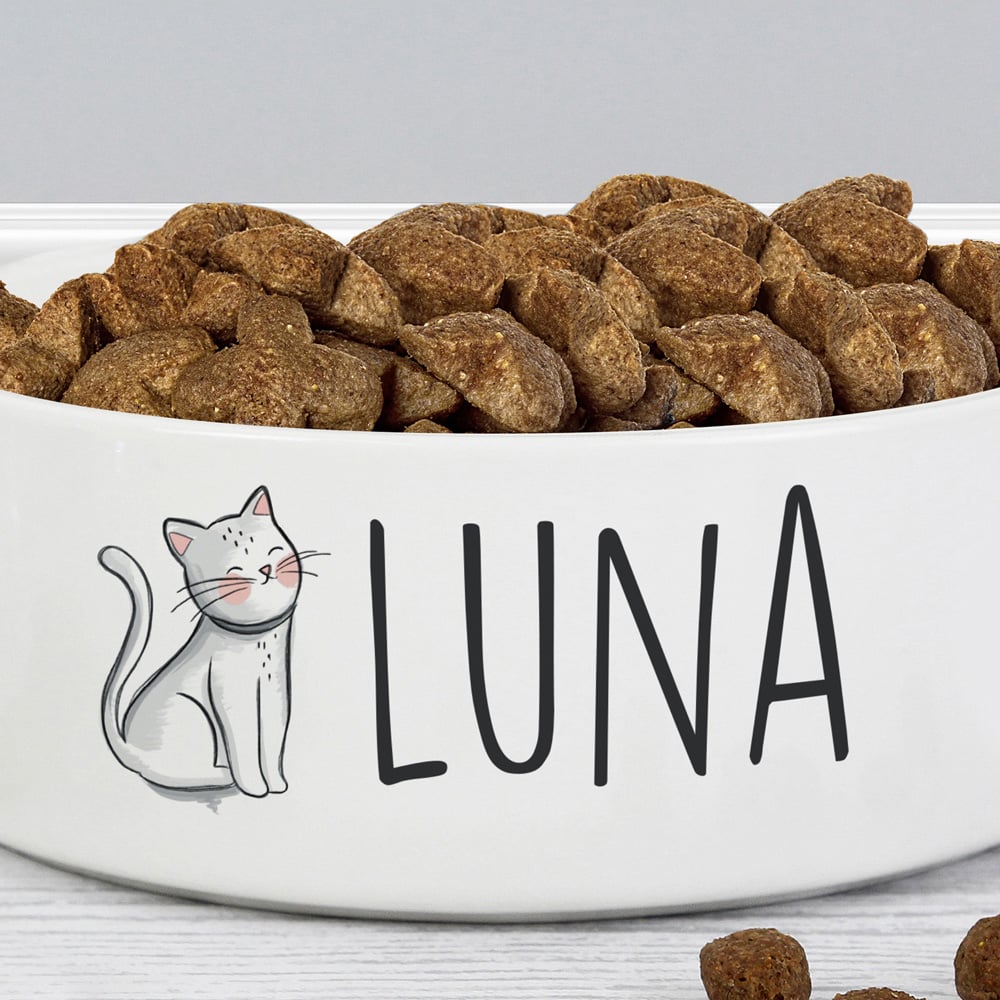 Personalised Memento Scribble Cat Medium Pet Bowl 14cm Image 2