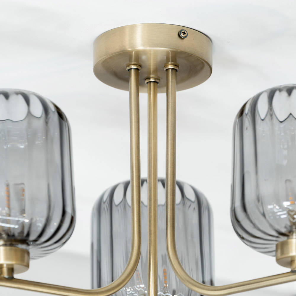 ValueLights Amelie 3 Way Ribbed Glass Gold Stem LED Ceiling Pendant Light Image 3