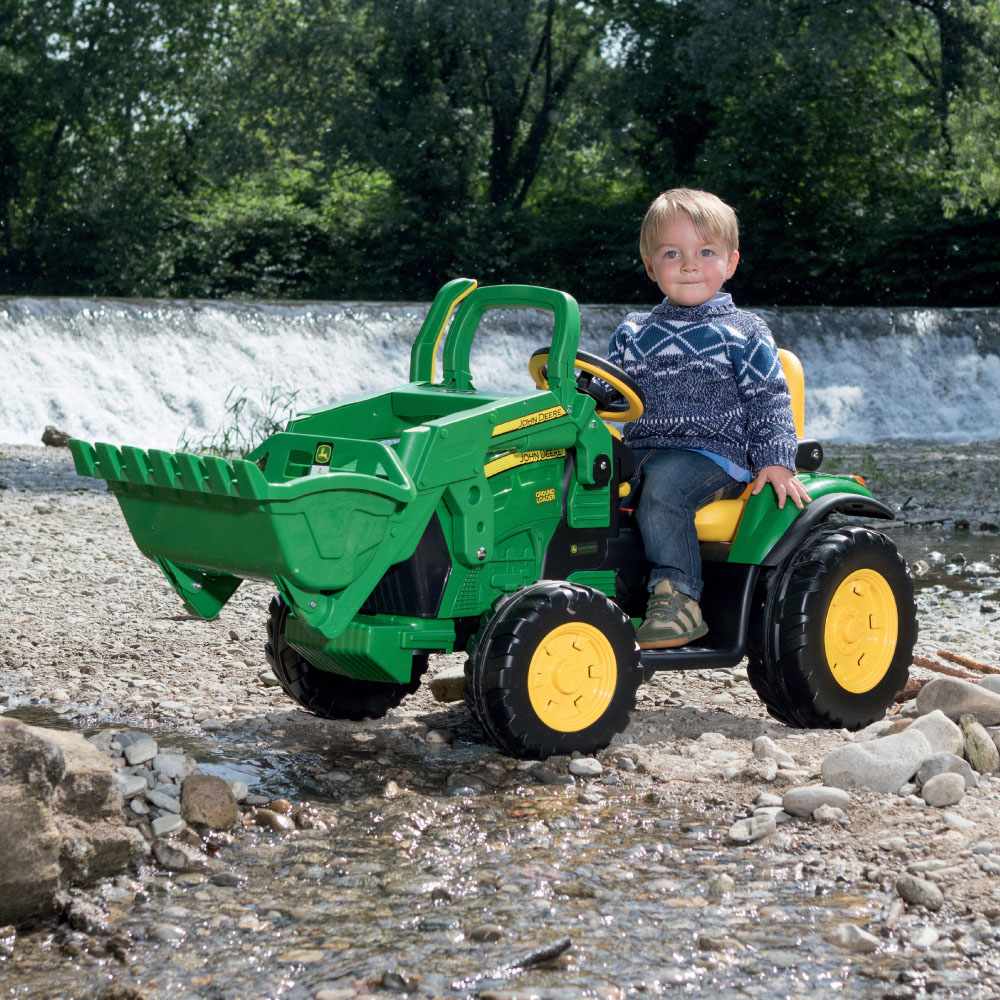PEG John Deere Ground Loader Kids Electric Ride-On Tractor Green and Yellow 12V Image 2
