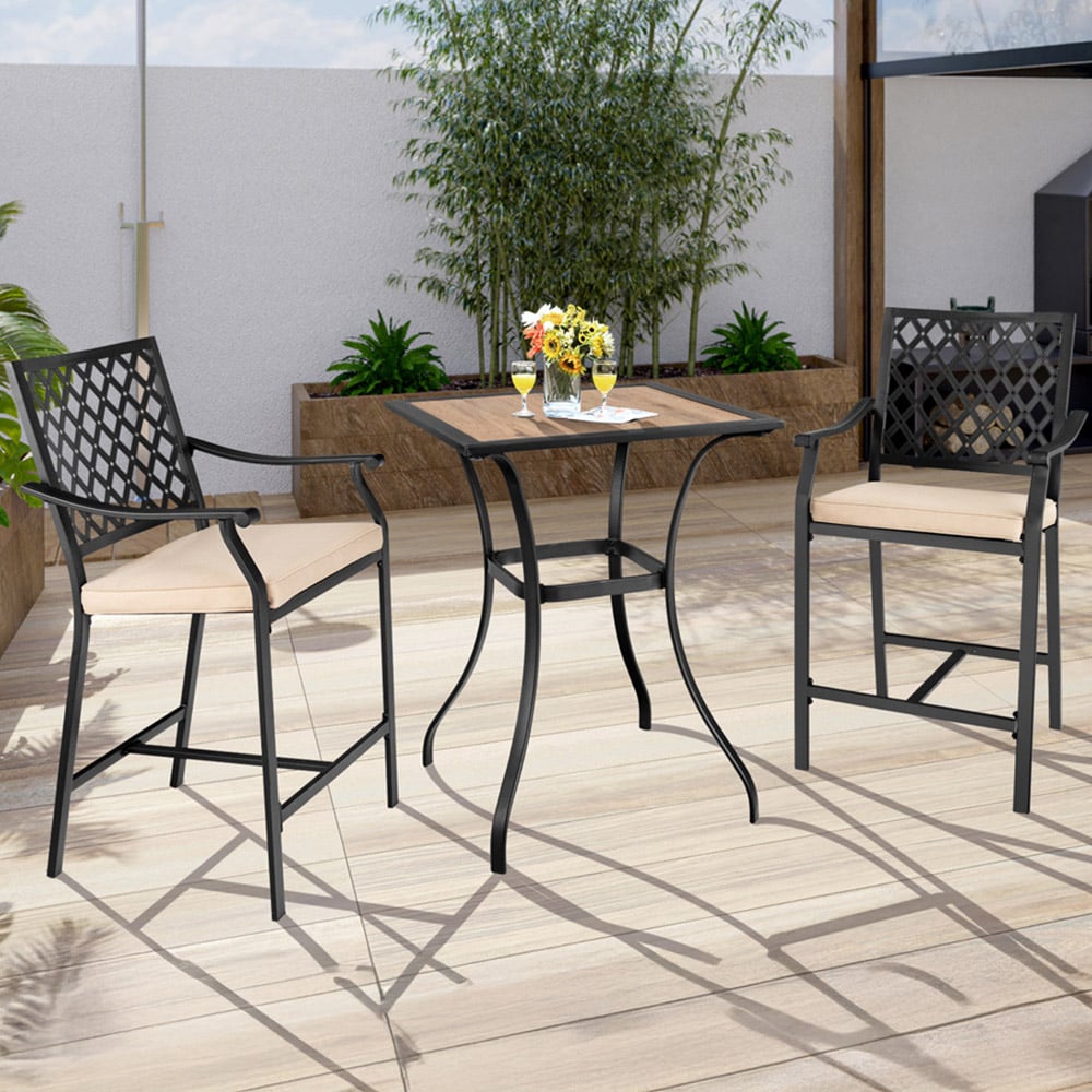 Costway 2 Seater Steel Bar Table and Stool Set with High Density Cushions Image 1