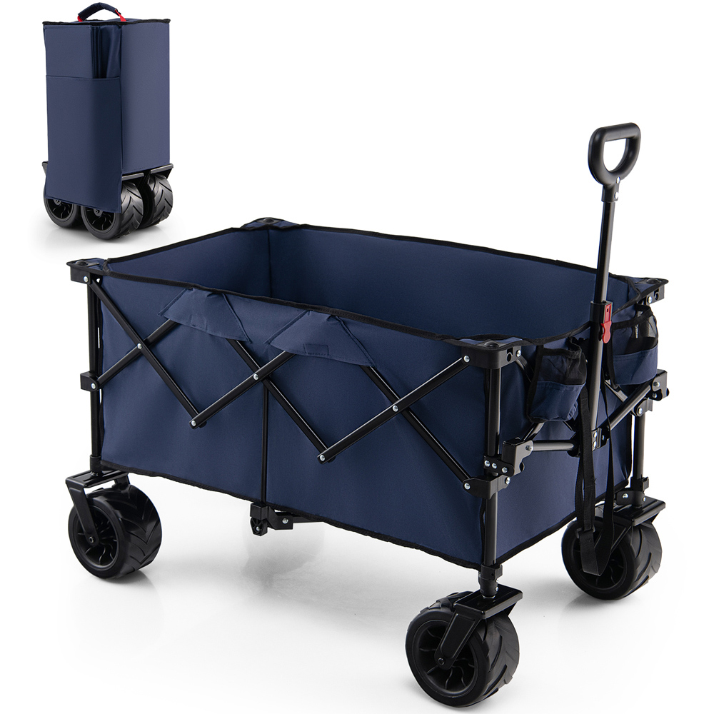 Costway Blue Folding Camping Wagon with Cup Holders Image 3