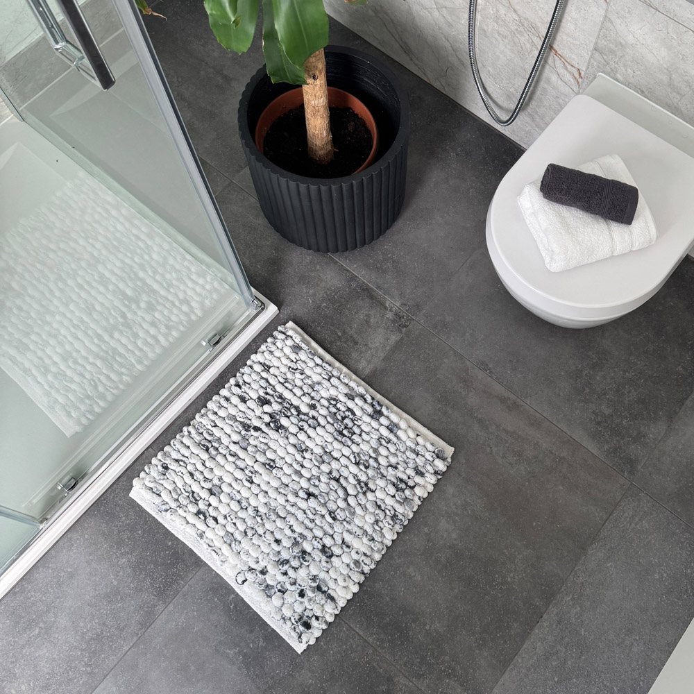 Allure Bath Fashions Luxury Marl Chunky Bobble Dark Grey Square Bath Mat 50 x 50cm Image 4