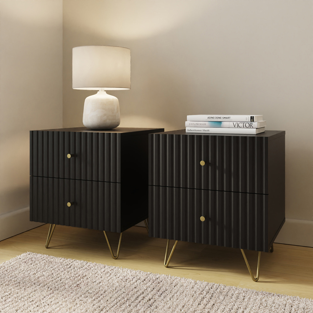 GFW Thalia 2 Drawer Black Bedside Table Set of 2 Image 8