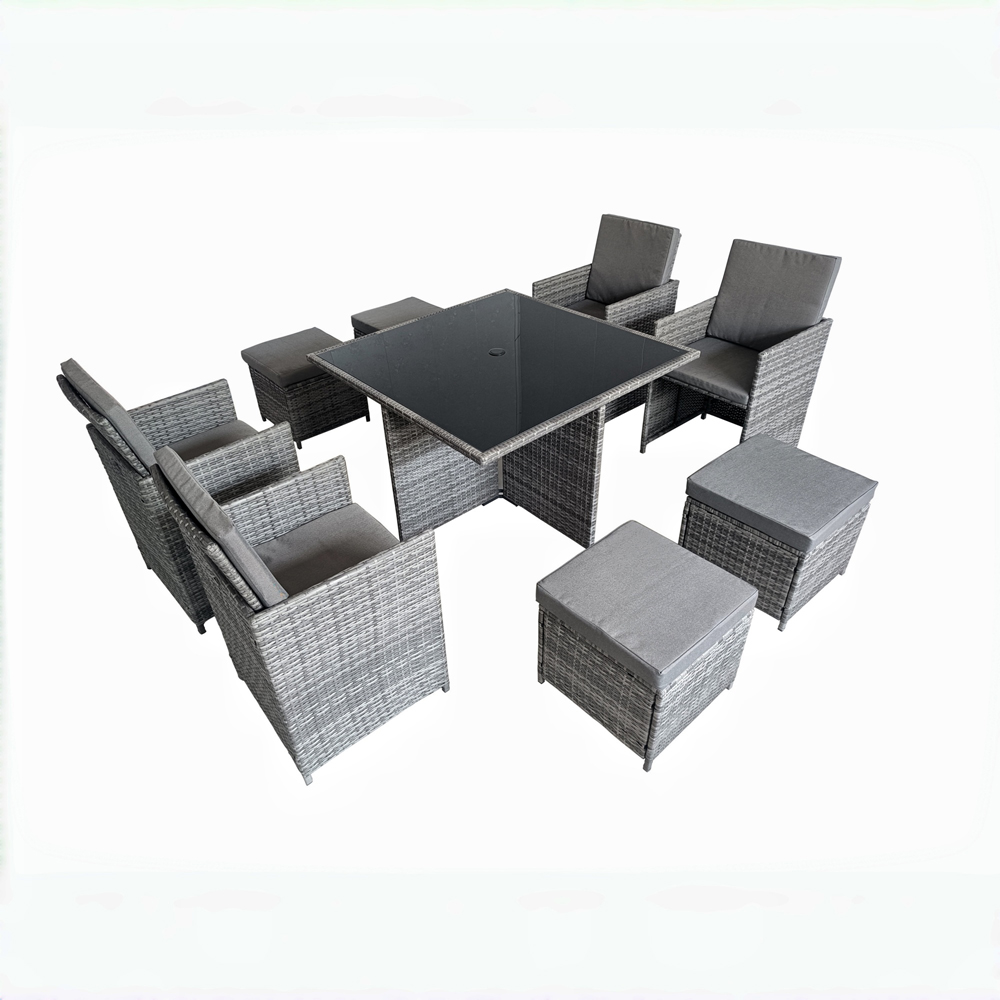 Furniture One 8 Seater Rattan Wicker Garden Cube Dining Set with Parasol Hole Image 3