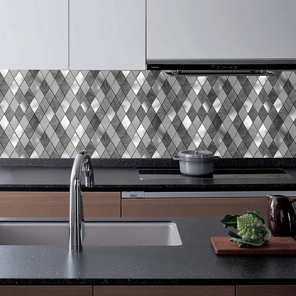 Birtwell Silver Slate Diamond Pattern Peel and Stick Aluminium Wall Tile 295 x 295mm Image 4