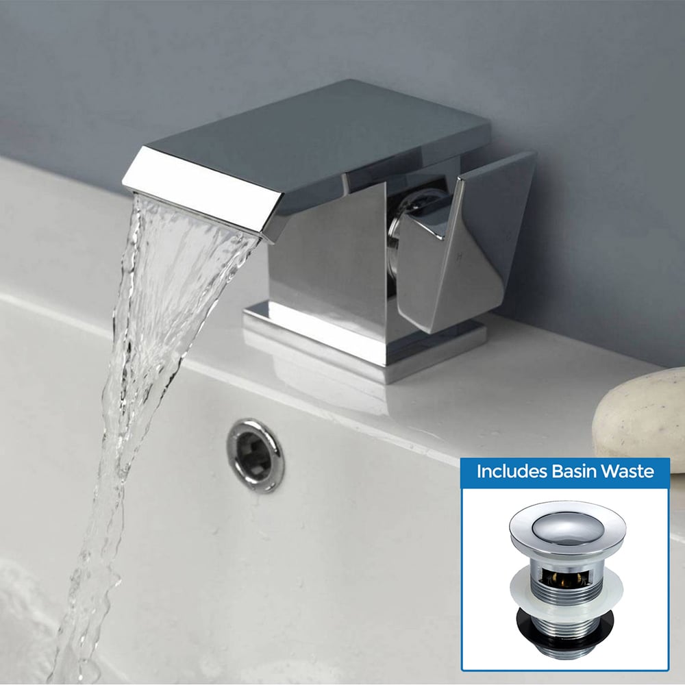 Nes Home Waterfall Chrome Basin Mixer Tap with Waste Image 2