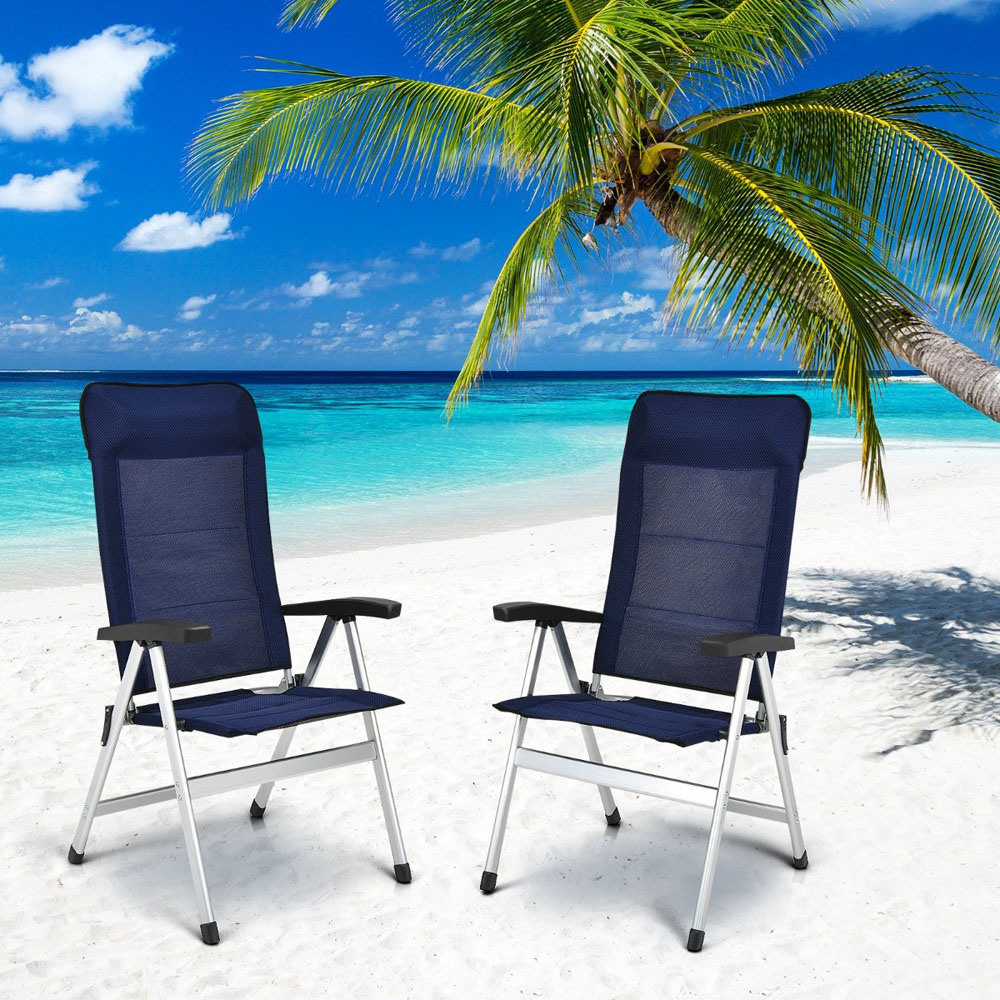Costway Set of 2 Navy Blue Folding Lounge Chair with Raised Backrest Image 6