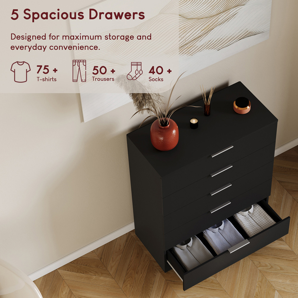 VIDA DESIGNS Trega 5 Drawer Black Bedside Cabinet Image 6