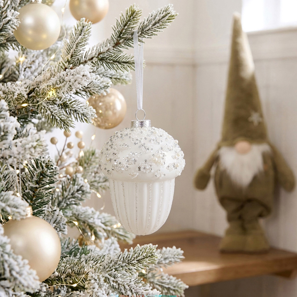 Glitter Acorn Bauble White Image 2