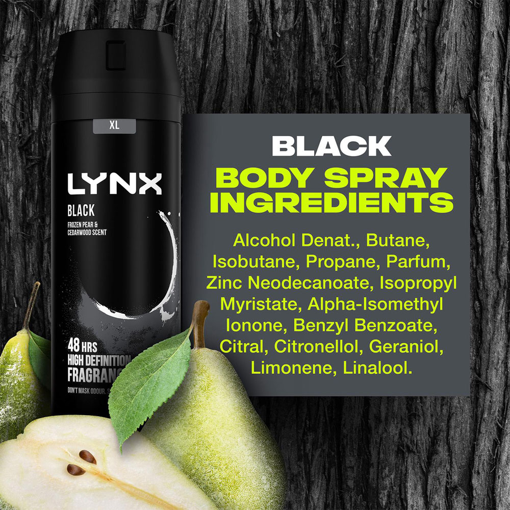 Lynx Black Frozen Pear and Cedarwood 48H Protection Deodorant Body Spray 200ml 6 Pack Image 7