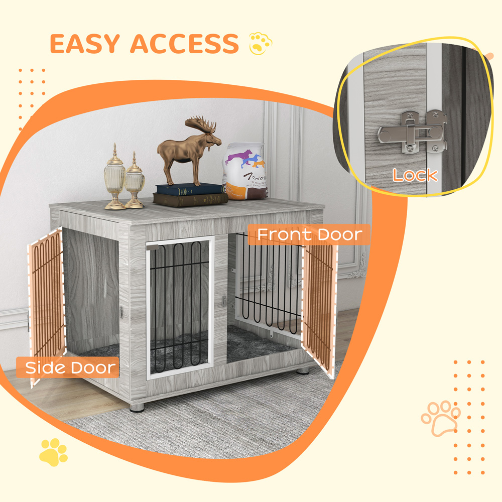 PawHut Grey Dog Crate End Table with Cushion 102cm Image 6