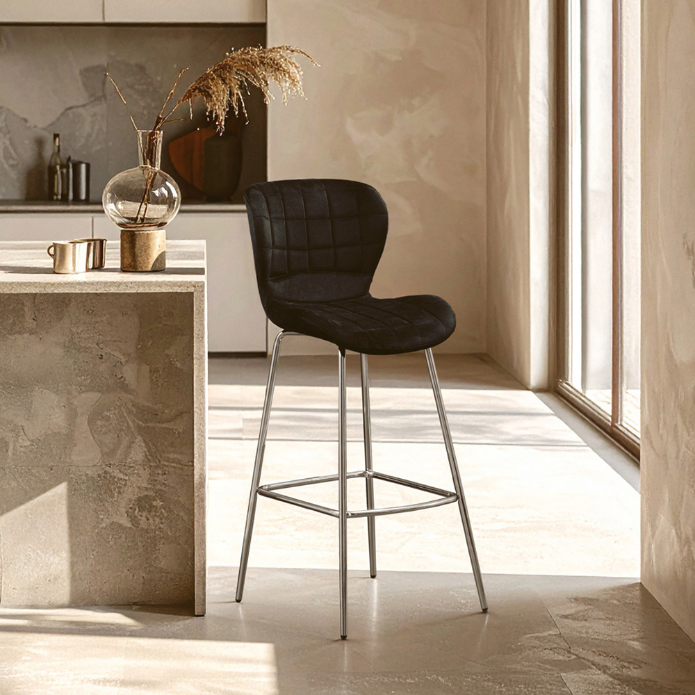 Premier Housewares Warton Black Velvet Bar Chair Image 3
