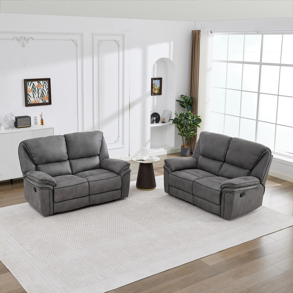 Langham 4 Seater Light Grey Leathaire Manual Recliner Sofa Set Image 5
