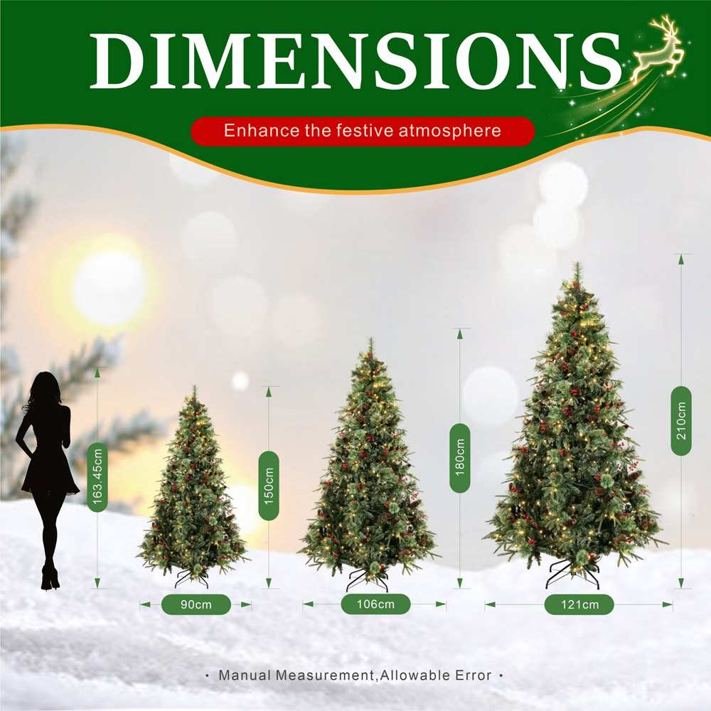 Abrihome 250 Warm White LED Pre-Lit Artificial Christmas Tree with Berries and Pinecones 6ft Image 9