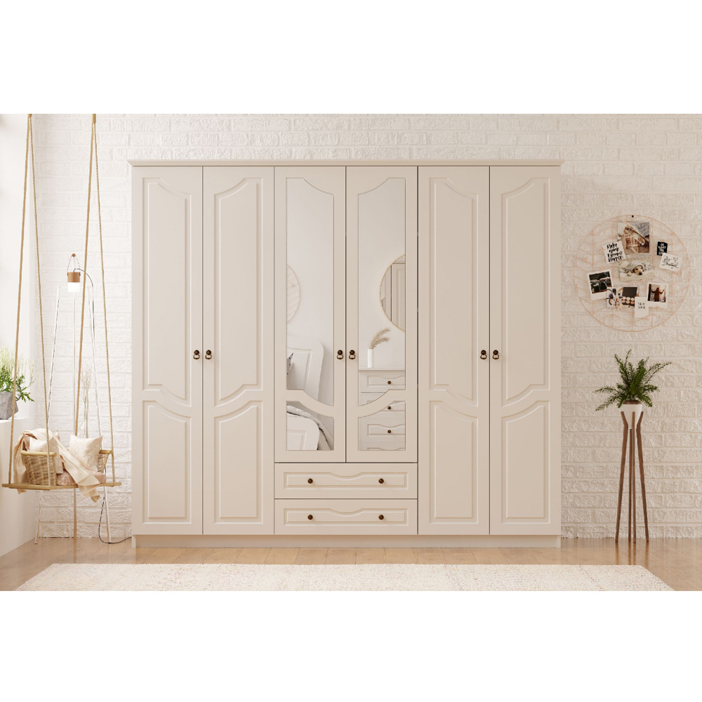 Evu CHLOE 6 Door 2 Drawer White Mirrored Wardrobe Image 3