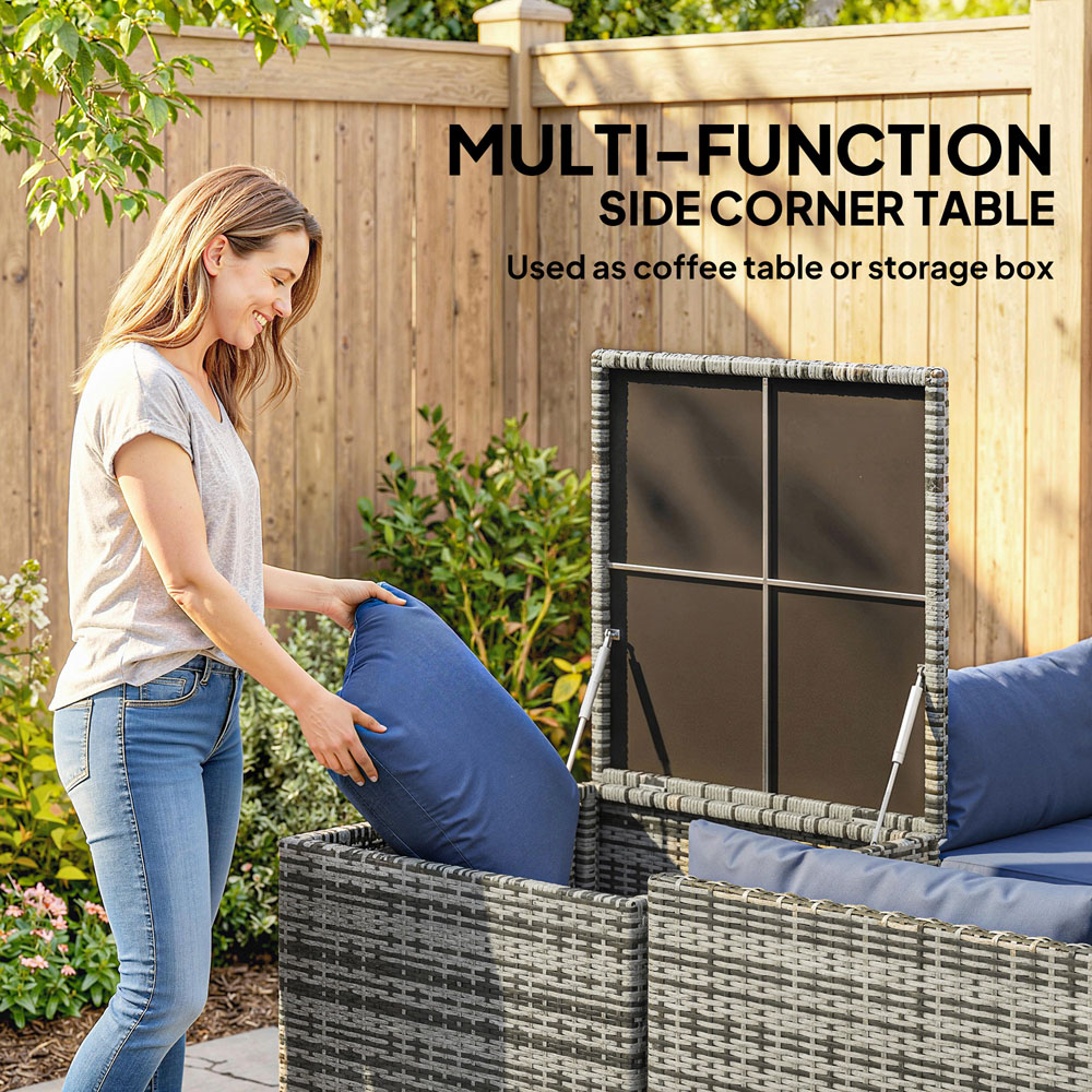 Outsunny 4 Seater Dark Blue PE Rattan L-Shape Corner Garden Sofa Set Image 7