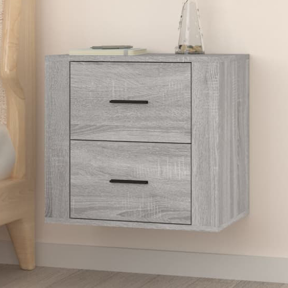 vidaXL 2 Drawer Grey Sonoma Oak Wall Mounted Bedside Table Image 1