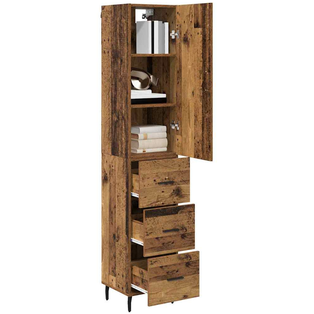 vidaXL Single Door 3 Drawer Old Wood Slim Sideboard with Metal Legs Image 3