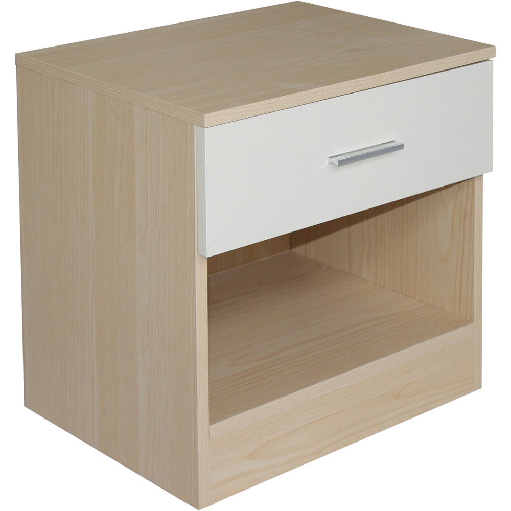 Brooklyn Single Drawer Oak and Cream High Gloss Bedside Table Image 2