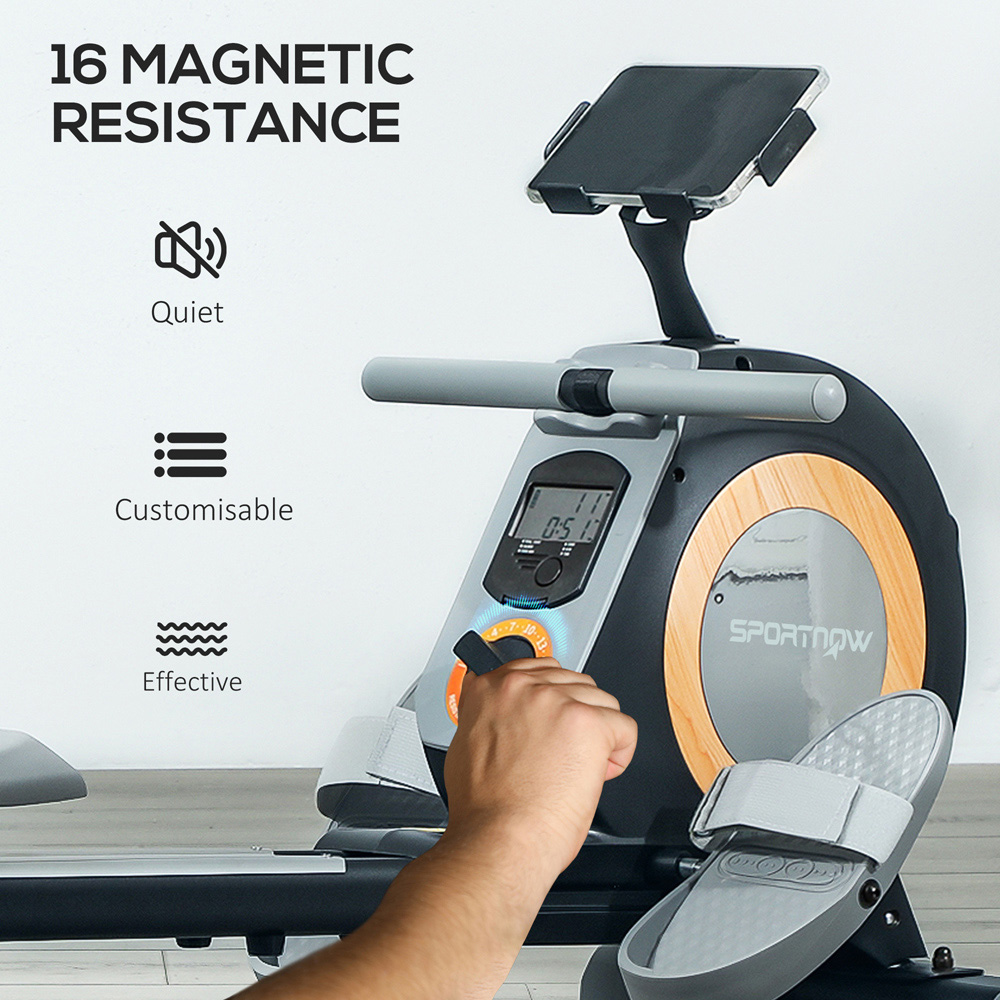 Sportnow Black 16 Level Magnetic Rowing Machine with LCD Monitor Image 4