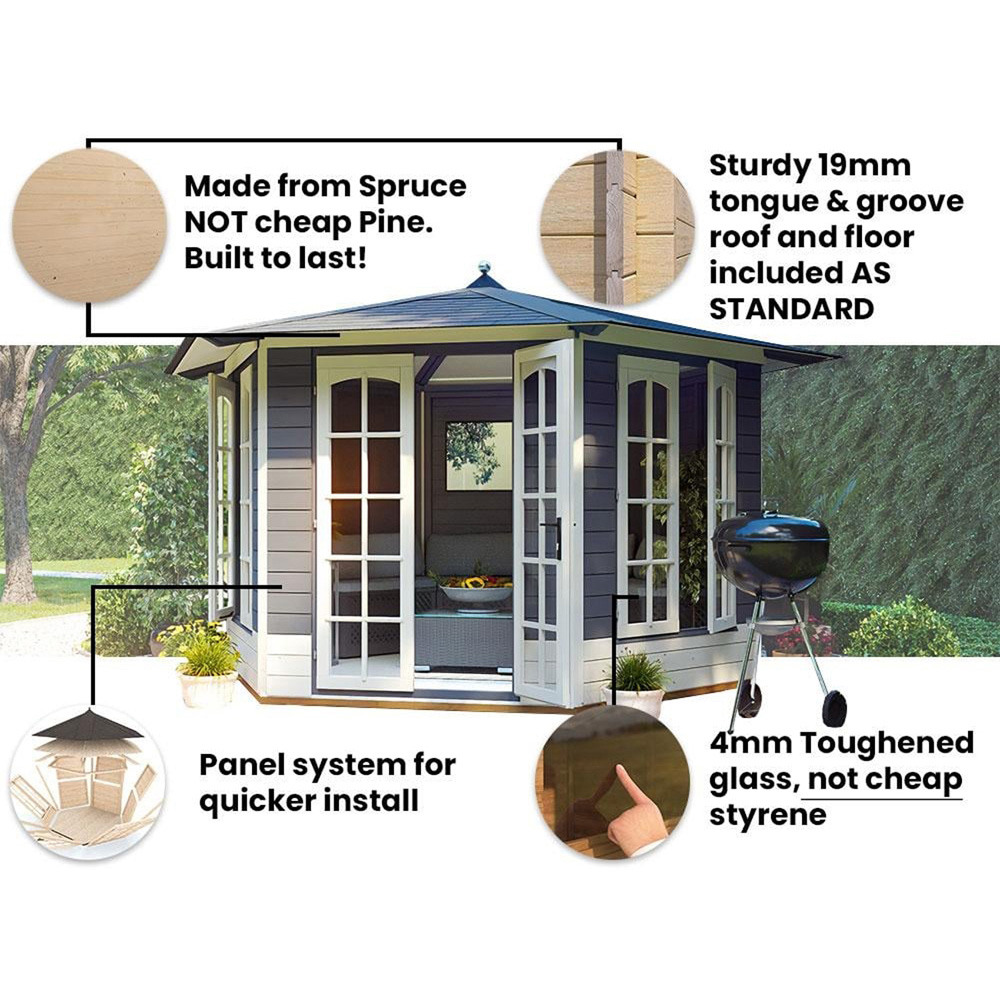 Dunster House Vantage 350 11 x 10ft Brown Wooden Hexagonal Summerhouse Image 4