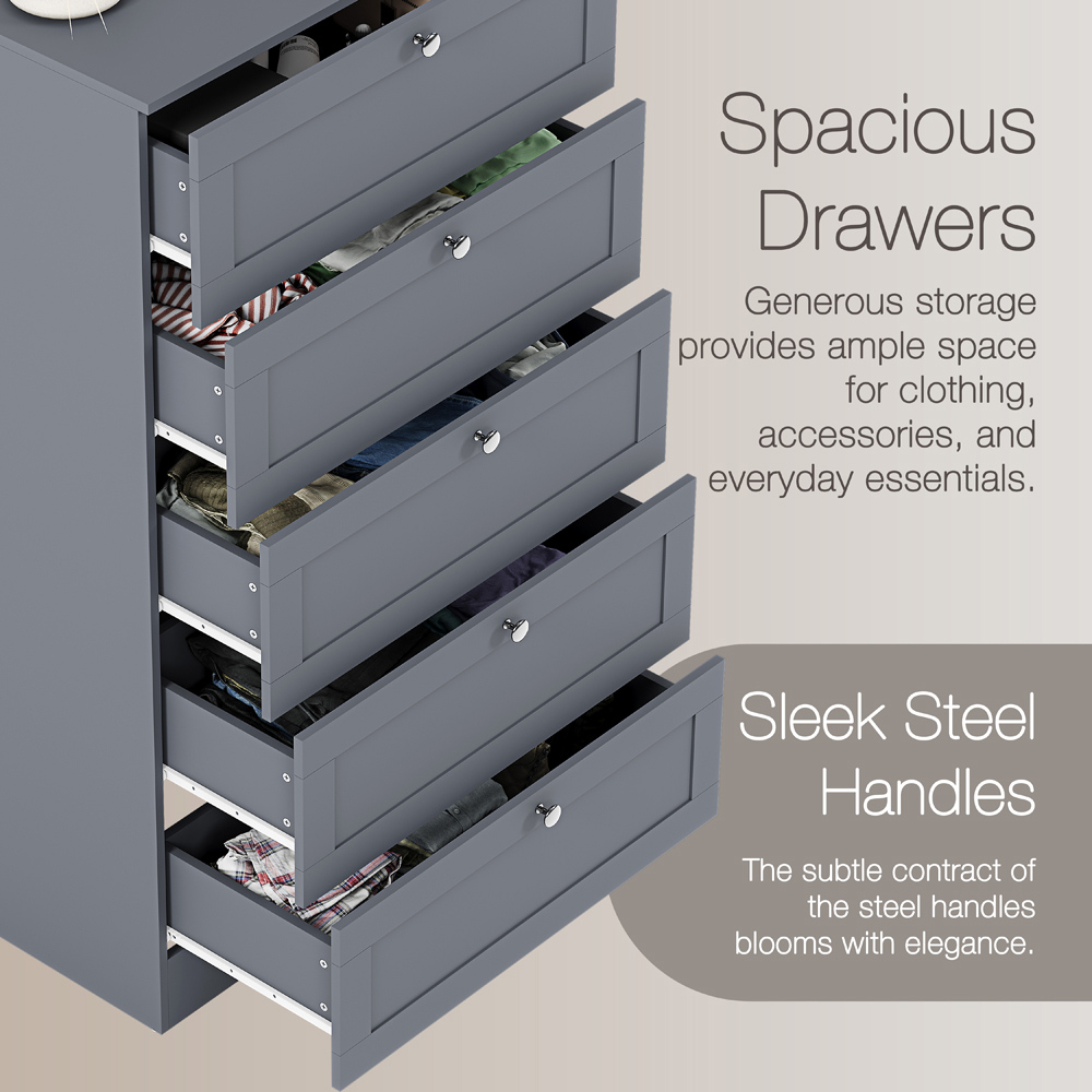 VIDA DESIGNS Altino 5 Drawer Grey Shaker-Style Chest of Drawers Image 6
