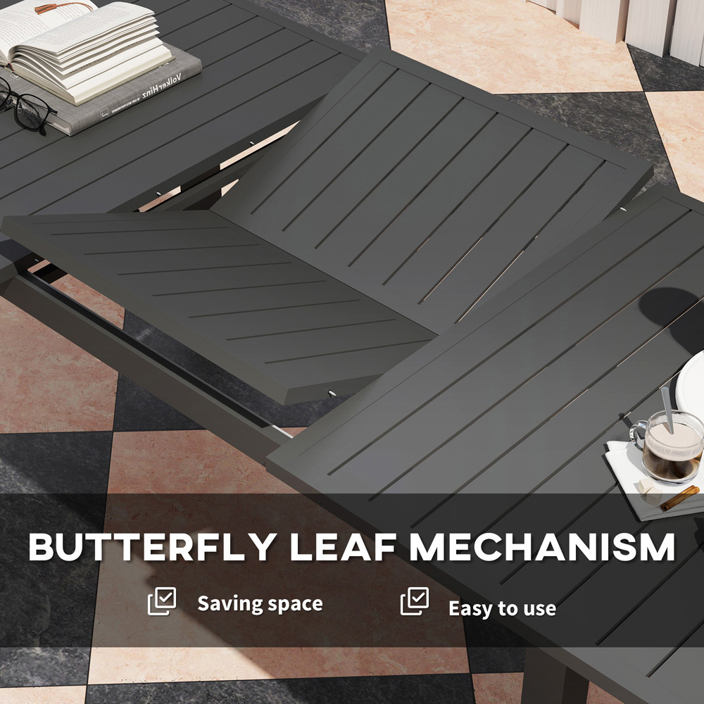 Outsunny 160 to 220cm Slatted Top Extendable Garden Dining Table Grey Image 5