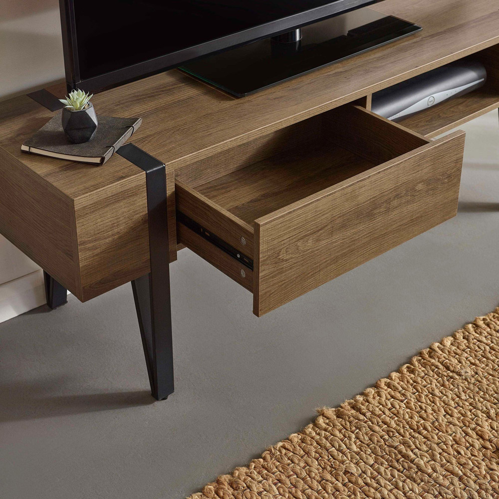 Julian Bowen Troy Single Drawer Rustic Wood Effect TV Stand for 65 inch Image 5