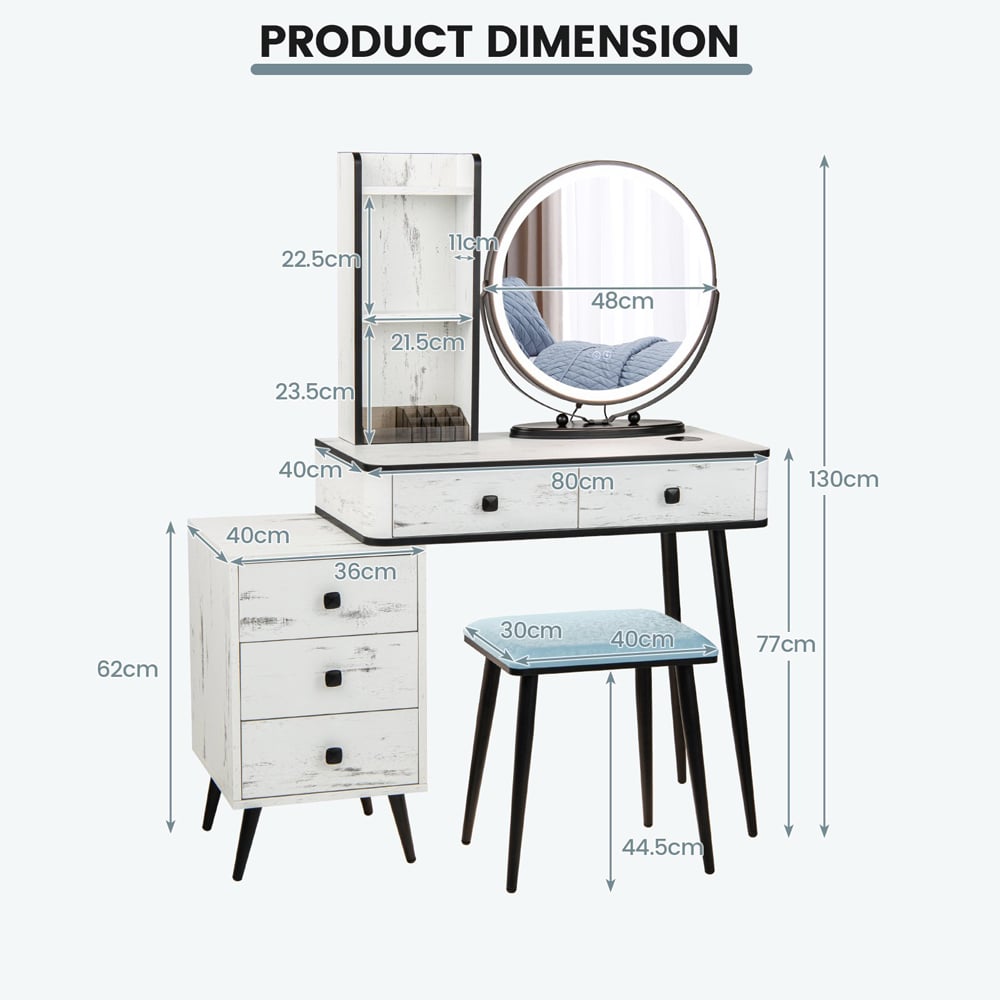 Costway White Vanity Dressing Table Set with LED Mirror and Charging Station Image 9
